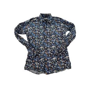 Eton Signature Twill Slim Fit Shirt Mens 15.5 M Blue Floral Print Cotton Dress